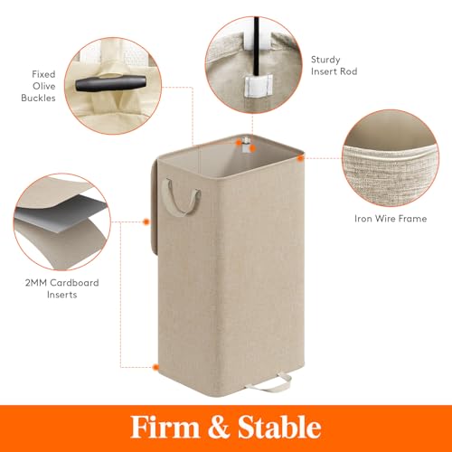 Lifewit Single Laundry Hamper with Lid and Removable Laundry Bags, Large Collapsible 1 Dividers Dirty Clothes Basket with Handles for Bedroom Laundry Room Closet Bathroom College, 100L Beige - color: Beige, size: 100L