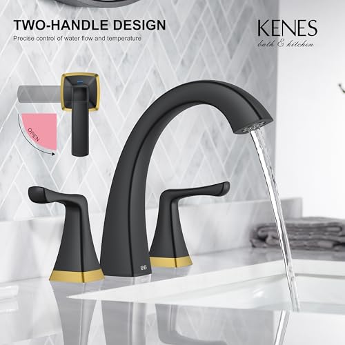 Black and Gold Bathroom Faucets for Sink 3 Hole 2 Handle Widespread | Bathroom Vanity Faucet with Pop Up Drain & Supply Lines, Lead-Free cUPC & NSF Certified, 8 Inch Faucet for Vanity RV Sink - color: Black & Gold