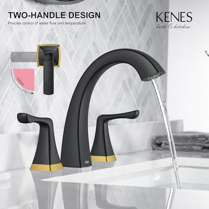 Black and Gold Bathroom Faucets for Sink 3 Hole 2 Handle Widespread | Bathroom Vanity Faucet with Pop Up Drain & Supply Lines, Lead-Free cUPC & NSF Certified, 8 Inch Faucet for Vanity RV Sink - color: Black & Gold