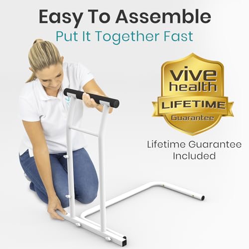 Vive Toilet Safety Rail with Arms - 300LBS Support Frame with Handles | Seniors, Elderly, Handicap & Disabled - Grab Bar Handrail - Bathroom Riser Assistance Aid - Stand Alone Lifter to Help Stand
