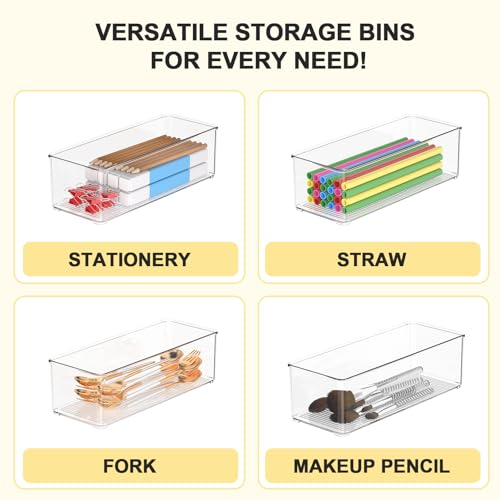 Set of 4 Pantry Organizers and Storage, Clear Plastic Bins(2L+2S) | BPA-free PETG storage containers with handles, Ideal for kitchen, fridge, bathroom, cabinet, office, and garage organization - size: 2 Large & 2 Small