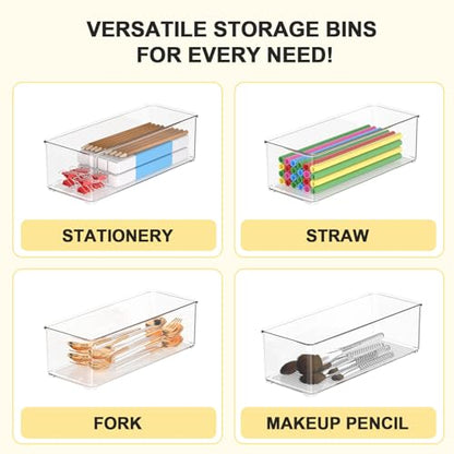 Set of 4 Pantry Organizers and Storage, Clear Plastic Bins(2L+2S) | BPA-free PETG storage containers with handles, Ideal for kitchen, fridge, bathroom, cabinet, office, and garage organization - size: 2 Large & 2 Small