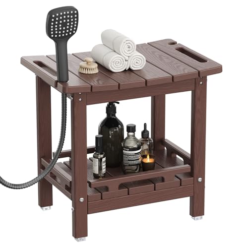 NALONE Shower Bench, HDPE Shower Stool for Shaving Legs with Handle (Wood) | Indoor and Outdoor Use, All Weather and Long Last, Perfect for Inside Shower - size: Wood
