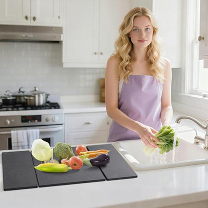Foldable Stone Dish Drying Mat for Kitchen Counter, Diatomaceous Earth Drying Mat with Non-Slip Backing, Heat Resistant Multifunctional Mat for Kitchen & Bathroom, Instant water absorption-(24"×16") - color: Dark Gray1