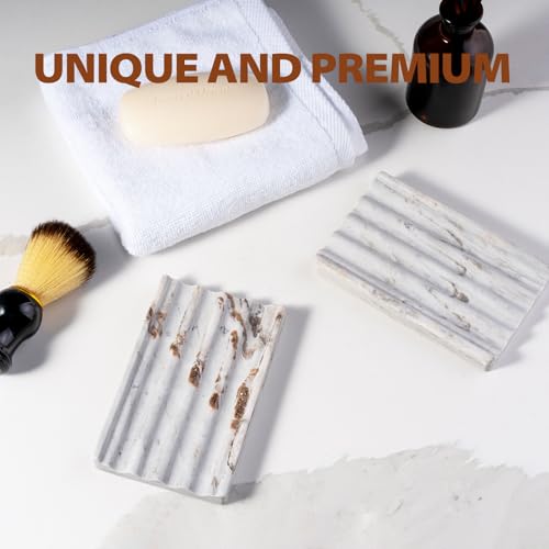 Karibiber Soap Holder, Marble Soap Dish for Shower, Bar Soaps Holder with Water Ripple Design, Easy Cleaning Soaps Saver for Kitchen Sink，Bathroom, Executive Indian Natural Stone Soap Tray - color: Italy-palissandro