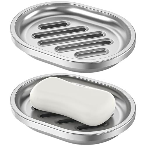 Stainless Steel Soap Dish, 2 Pack, Large Double-Layer Draining Tray | Metal Bar Soap Dish for Bathroom, Shower, Kitchen Sink Counter, Container for Sponges, Steel wool, Scrub brushes, Anti-Rust - color: Striped-2pcs