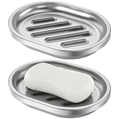 Stainless Steel Soap Dish, 2 Pack, Large Double-Layer Draining Tray | Metal Bar Soap Dish for Bathroom, Shower, Kitchen Sink Counter, Container for Sponges, Steel wool, Scrub brushes, Anti-Rust - color: Striped-2pcs