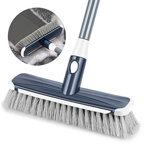 Floor Scrubber with Long Handle, 2 in 1 Scrubbing Brush Stiff Bristle Shower Cleaning Brush for Bathroom, Kitchen, Tub, Carpet, Grout, Tile(Gray) - color: Gray