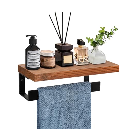 Hand Towel Holder/Towel Ring with Wooden Shelf, Hand Towel Rack, Hand Towel Hanger for Bathroom, Bath Accessories Wall Mounted, (Matte Black, 9"-Squ Shaped) - size: 9"-Squ Shaped
