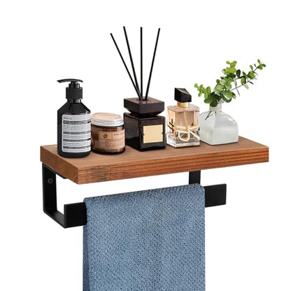 Hand Towel Holder/Towel Ring with Wooden Shelf, Hand Towel Rack, Hand Towel Hanger for Bathroom, Bath Accessories Wall Mounted, (Matte Black, 9"-Squ Shaped) - size: 9"-Squ Shaped