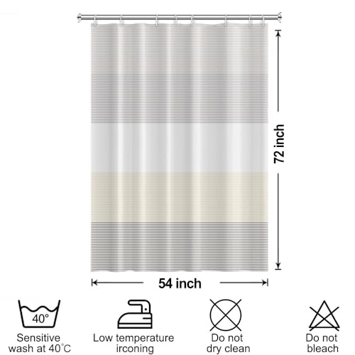 Boho Beige Brown Striped Stall RV Shower Curtain 54" Wx72 L | White Gray Bohemian Geometric, Polyester Waterproof, Machine Washable, Bathroom Small Curtain, Easy to Install with 10 Hooks - color: Beige, size: 54"W x 72"L (Pack of 1)