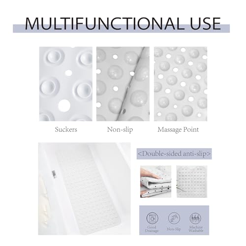 Non-Slip Bath Tub Mat, Extra Large 40x16 Inch Shower Mat with Suction Cups & Drain Holes, Quick Dry Soft Mat for Bathroom Floor Safety, Bubble Style, White - color: White