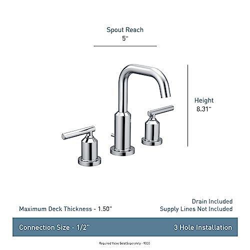 Moen Gibson Matte Black Two-Handle Widespread High Arc Modern Bathroom Sink Faucet, Modern Bathroom Faucet for Three Hole Bath Sinks (Valve Required), T6142BL - color: Matte Black, style: Trim Only