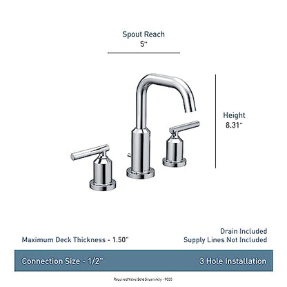 Moen Gibson Matte Black Two-Handle Widespread High Arc Modern Bathroom Sink Faucet, Modern Bathroom Faucet for Three Hole Bath Sinks (Valve Required), T6142BL - color: Matte Black, style: Trim Only