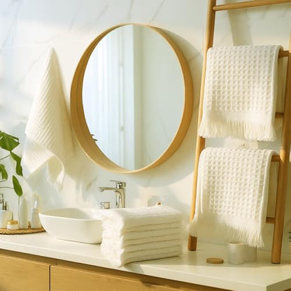 SmoothNovelty 6 Pcs Waffle Hand Towel for Bathroom Kitchen 14 x 30 Inch 100% Soft Cotton Boho Hand Towels Absorbent Decorative Bathroom Towel for Kitchen Hotel Spa Decor Guest Tea Gifts, Beige