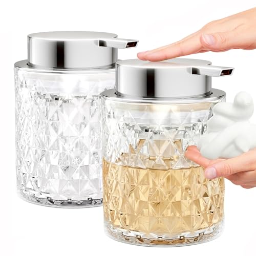 Bathroom Accessory Set, Foaming Soap Dispenser 2Pack, Glass Hand Foaming Soap Dispenser, Refillable Clear Pump Bottles for Liquid or Lotion, Crystal Decorative Handwash Dispenser for Bathroom, Kitchen - color: Clear Soap Dispenser 2
