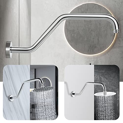 High Rise Shower Arm with Flange,15.5 Inch Gooseneck Shower Arm Extension,Stainless Steel S Shaped Shower Showerarm,Chrome,9Z1MK - color: Chrome, style: Z Shaped