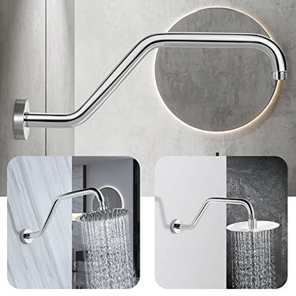 High Rise Shower Arm with Flange,15.5 Inch Gooseneck Shower Arm Extension,Stainless Steel S Shaped Shower Showerarm,Chrome,9Z1MK - color: Chrome, style: Z Shaped