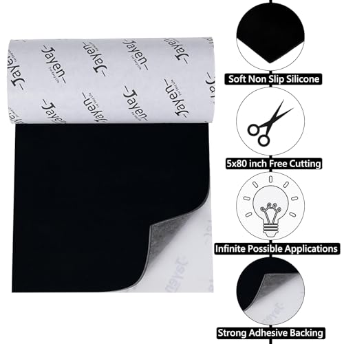 Non Slip Self Adhesive Silicone Cuttable Furniture Pads - 5x80 inch | widely used, functionality, easy to use - color: 5x80 Black