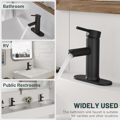 Bathroom Faucet for 1 or 3 Holes, Matte Black, Brass | Single Handle Bathroom Sink Faucets, Modern Commercial Lavatory Vanity Faucet, with Deck Plate and Supply Line, Pop Up Drain - color: Matte Black
