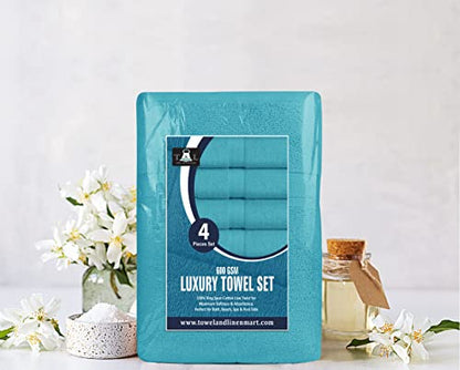 Towel and Linen Mart 4 Pieces Bath Towel Sets - Teal - 2 ply Low Twist Luxurious,Quick Dry, Extra Absorbent, 100% Ring Spun Cotton 600 GSM (27 x 54, Pack of 4) - color: Teal