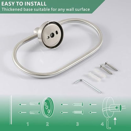 Towel Ring for Bathroom, Brushed Nickel Towel Bar Hangers Wall Mount, Stainless Steel Hand Towel Holder, Modern Round Towel Hanger by Eolax - color: Brushed Nickel