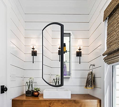 Arched 16" W x 26" H Aluminum Single-Door Bathroom Medicine Cabinet with Mirror, Recessed or Surface Mount Bathroom Wall Cabinet, Black Frame