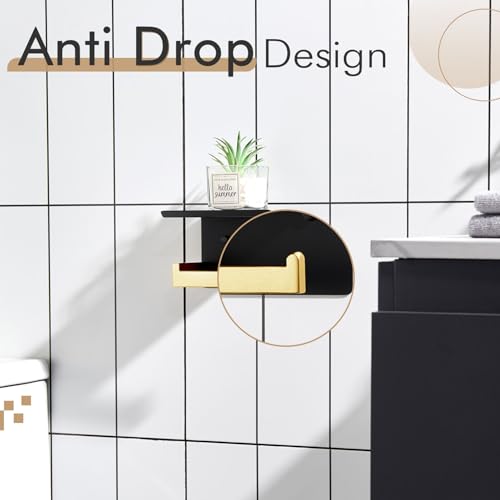 KOKOSIRI Toilet Paper Holders with Shelf Bathroom Toilet Paper Roll Holder Wall Mounted T-304 Stainless Steel, Matte Black and Gold B2010GDK - color: Black Gold, size: With Shelf(1 Pack)