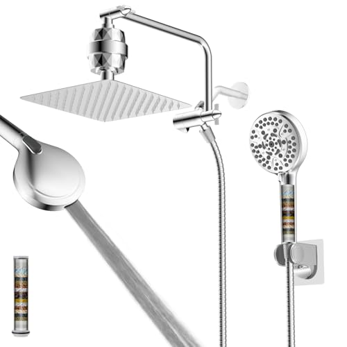 10" Metal Filtered Shower Head with 10-Mode Handheld, Chrome | NSF/ANSI/CAN 372 Certified, High Pressure Showerhead Combo, 20 Stage Shower Filter, 11" Shower Arm, 71" Hose, Shower Holder - color: Chrome, style: Square 10" with Filter