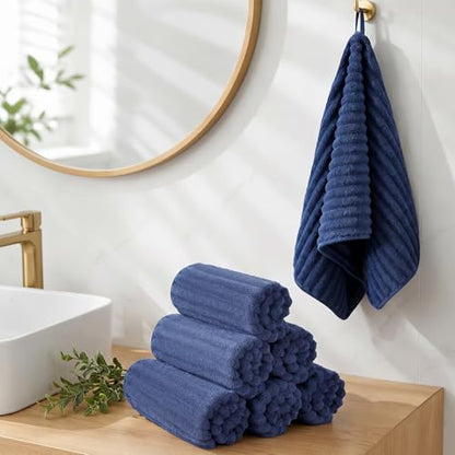 ZVH Hand Towels for Bathroom 6pcs 14X29.5inch,Quick Dry Microfiber,Super Soft,Hand Towels with Hanging Loops for Spa,Kitchen,Hotel (Deep Blue, Set of 6) - color: Deep Blue