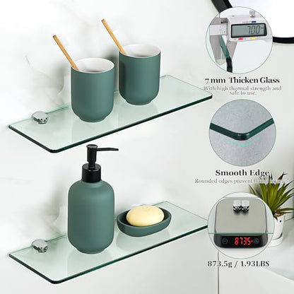 SAYAYO Floating Glass Shelves for Bathroom, Tempered Glass Shelf for Wall 15 x 5 Inch 2 Pack, Clear - color: Clear
