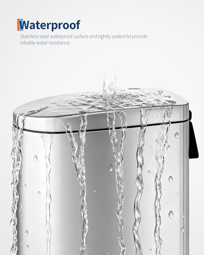 Garvee 13 gal / 50 L Stainless Steel Kitchen Trash Can with Lid, Slim Rustproof Garbage Can, Large Step-on Metal Trash Bin with Inner Bucket, Rear Handle, Soft Close Lid, Silver - color: Silver, size: 13.2 Gallons