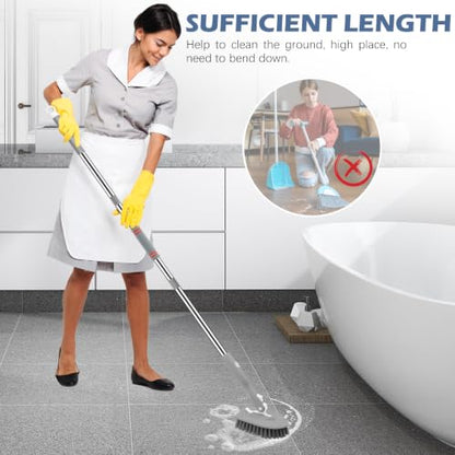 SetSail Tile Tub Scrubber Brush 3-in-1 Long Handle Shower Scrubber, Gray | with 3 Detachable Replacement Brush Head, Multi-Angle Cleaning Locks at 45°, 90°, 180° for Bathroom Kitchen Walls Tub Tile - color: Gray, size: 2 Pads