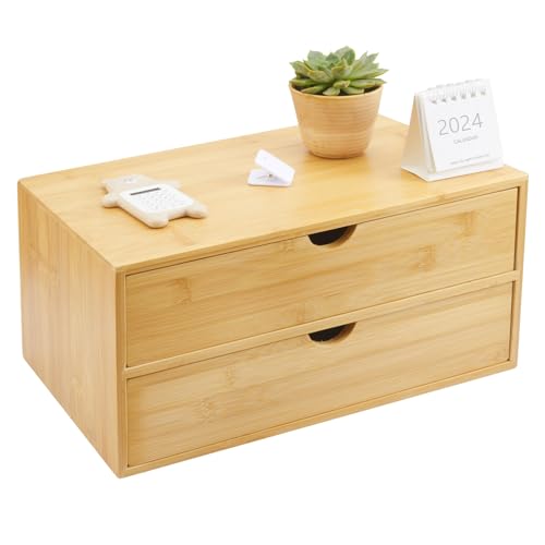 Charmewooden Bamboo Desk Organizer With Drawers Countertop Drawers Counter Storage Box Corner Desk Organizer for Home Office No Assembly Required (2 Drawers) - color: 2 Drawers