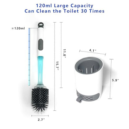 Silicone Toilet Brush and Holder Set, 1 Pack Bendable Toilet Scrubber for Curved Rim, Non-Scratch Drip-Resistant Brush with Sprayer, Space Saving Bathroom Essentials (1)