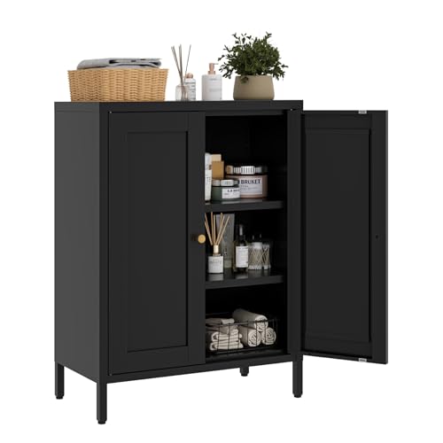 Small Metal Storage Cabinet,11.8" D x 23.6" Wx31.5 H,Bathroom Cabinet with Adjustable Shelves,Shaker Cabinet for Kitchen Living Room Entryway Dining Room, 3-Tier,Black - color: Black, size: 11.8"D x 23.6"W x 31.5"H