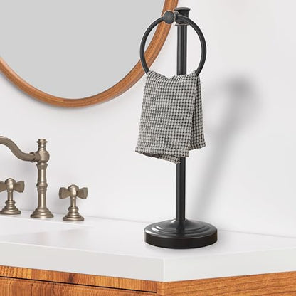 Hoimpro Hand Towel Holder Free Standing Towel Bar Oil Rubbed Bronze | Hanging Floor Hand Towel Rack Ring, for Bathroom Kitchen Vanity Countertops, Hardware Accessories SUS 304 Heavy-Duty Base - color: Bronze