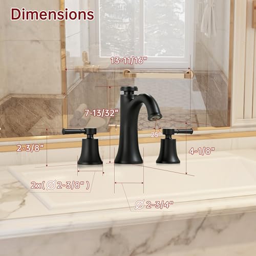 SUMERAIN Matte Black 8" Widespread Bathroom Sink Faucet 3 Hole 2 Handle | Transitional Style, Temperature Memory, Dual Spray Modes, Solid Brass - color: Matte Black