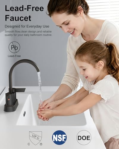 Bronze Bathroom Faucet,4 Inch Centerset 2-Handle Waterfall | Includes Pop-Up Drain,24-Inch Supply Lines,Mounting Hardware,SUS304 Stainless Steel Construction,And A 360° Swivel Spout - color: Bronze