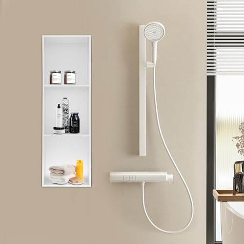 Recessed Shower Storage Shelf, 3-Tier Stainless Steel Niche Brushed Nickel, No Tiles Required, 35.4" H X 11" L Vertical Bathroom Storage Rack for Shampoo Soap (White) - color: White