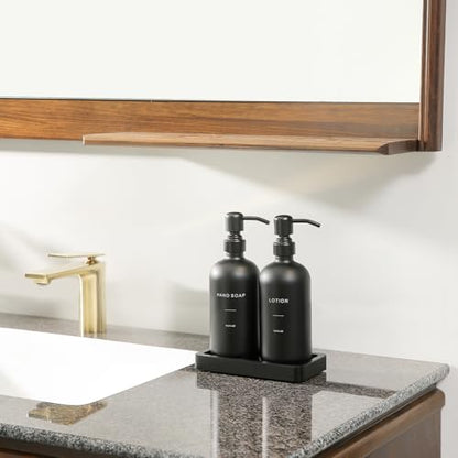 Prus Waso Black Soap Dispenser Bathroom Set | Soap and Lotion Dispenser Set with Stainless Steel Pump, Perfect for Bathroom Decor