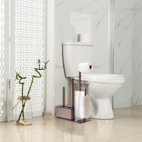 Blue Donuts Modern Bath Set for Bathroom Organization, All in One Toilet Brush, Toilet Plunger, Toilet Paper Holder Stand and Toilet Tissue Paper Storage All in One Combo. - color: Bronze