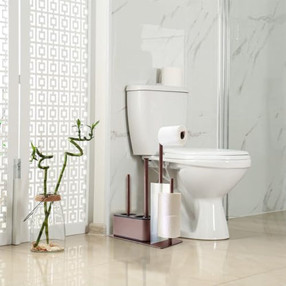 Blue Donuts Modern Bath Set for Bathroom Organization, All in One Toilet Brush, Toilet Plunger, Toilet Paper Holder Stand and Toilet Tissue Paper Storage All in One Combo. - color: Bronze