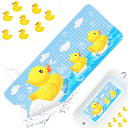 Cinrobiye Bath Mat for Tub Non Slip, 40 x 16 Inch Duck Cartoon Bathtub Shower Mat with Suction Cups and Drain Holes, Waterproof Machine Washable Bathroom Mat - color: Yellow