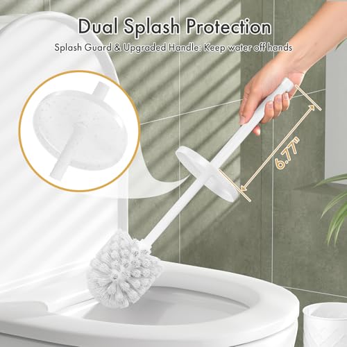 Toilet Bowl Brush and Holder Set 2 Pack with 4 Extra Brush Heads (White) | Extra Long Handle with Splash Guard Cover, Tool-Free Installation, Bathroom Space-Saving, Cleaner Sets for Apartments, RV - color: White