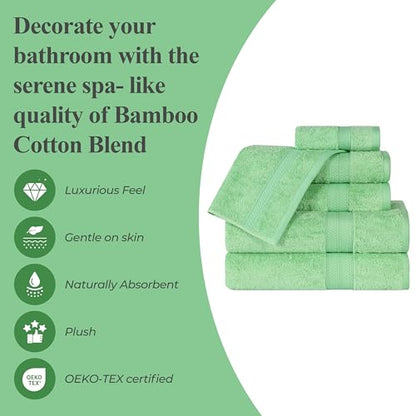 Superior Rayon From Bamboo Cotton Blend 6 Piece Towel Set, Bathroom, Gym, Spa, Essentials, Includes; 2 Face Towels/ Washcloths 13” x 13”, 2 Hand Towels 16” x 30”, 2 Bath Towels 30” x 54”, Spring Green
