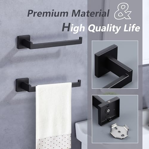 LANC Bathroom Hand Towel Holder Matte Black Hand Towel Bar 2 Pack 10 Inche Right Side Square Towel Ring for Kitchen Toilet Wall Mount Stainless Steel Modern Towel Rack Hanger,A8806MB-P2 - color: Matte Black, size: 2 Pack(Right Hand)