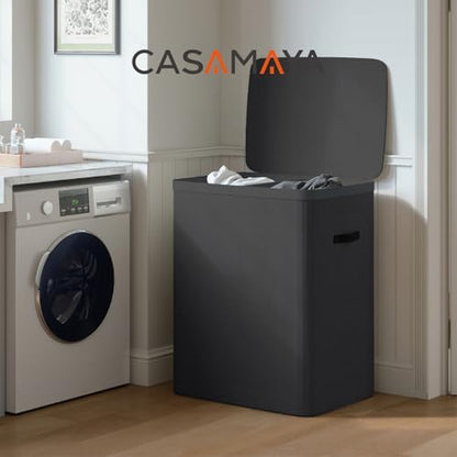 CASAMAYA Laundry Basket with Lid, Laundry Hamper 2 Section, 170L collapsible Laundry Organizer, Easy Assembly, with Handles and Removable Liners, 22 x 15.7 x 29.5 Inches, Black JSP903B - color: Black, size: 170L(2-Section)
