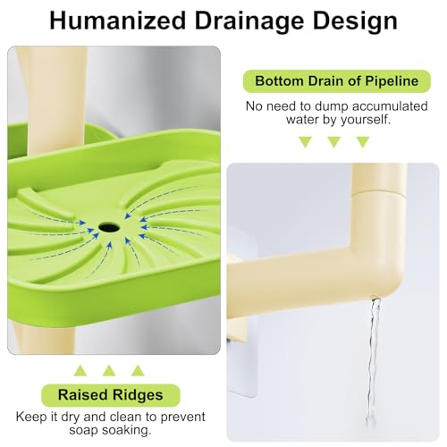 Soap Holder Four Layer Wall Mounted NO-Drilling Rotatable Self-draining Removable Soap Dish for Shower Bathroom Tray,Self Draining Sponge Holder,Razor Holder (Green/Ecru) - color: Green/Ecru