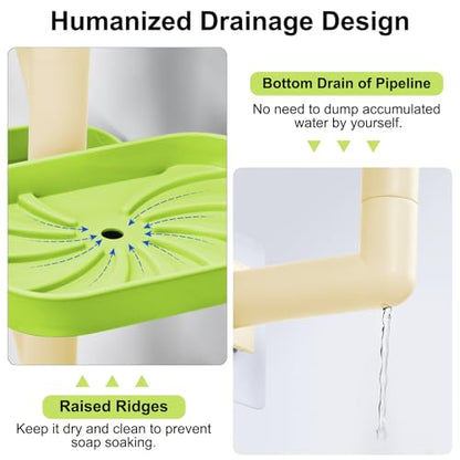 Soap Holder Four Layer Wall Mounted NO-Drilling Rotatable Self-draining Removable Soap Dish for Shower Bathroom Tray,Self Draining Sponge Holder,Razor Holder (Green/Ecru) - color: Green/Ecru